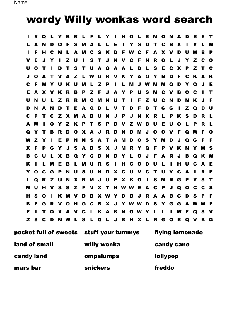wordy Willy wonkas word search 