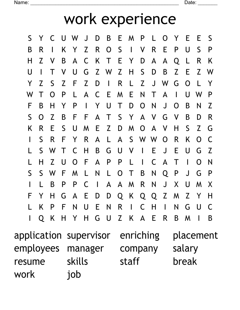 work experience Word Search