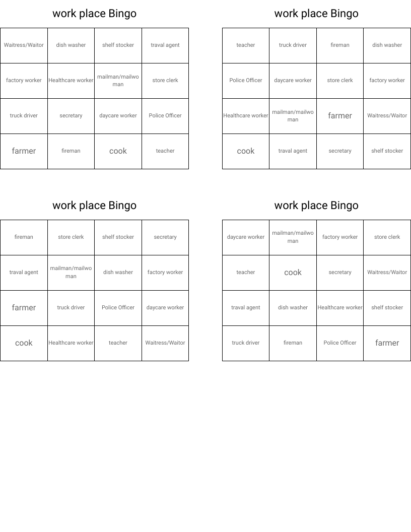 work place Bingo