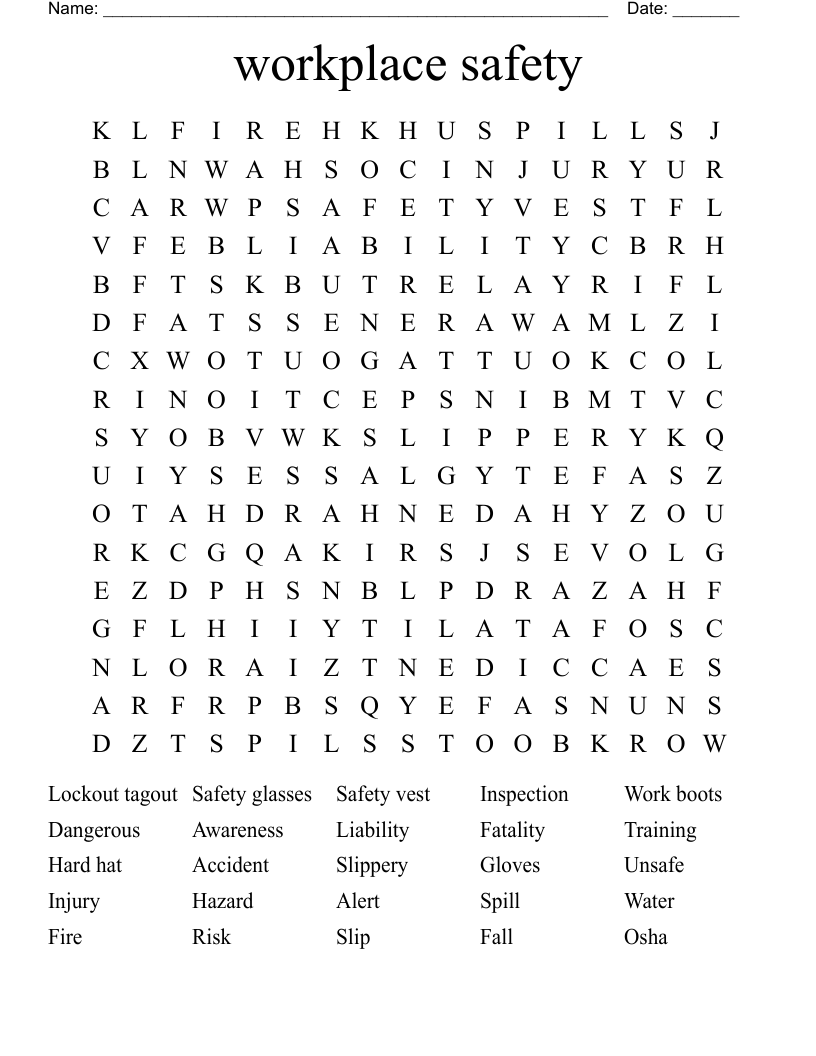 workplace safety Word Search