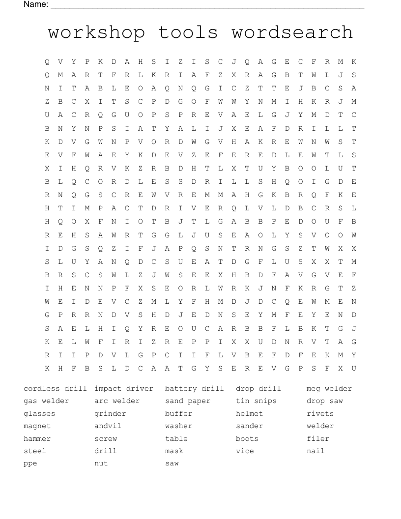 workshop tools wordsearch 