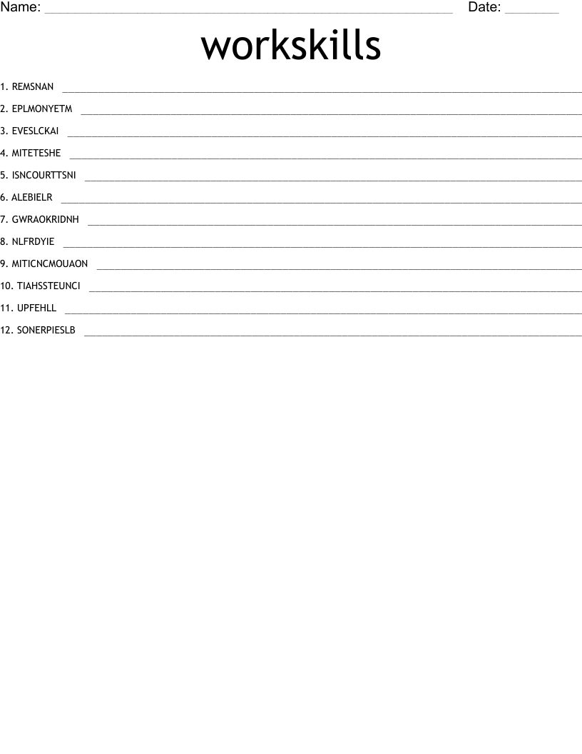 workskills Word Scramble