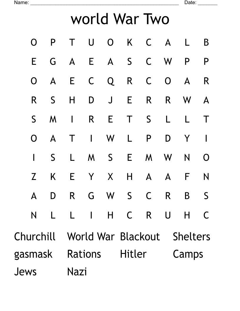 world War Two Word Search