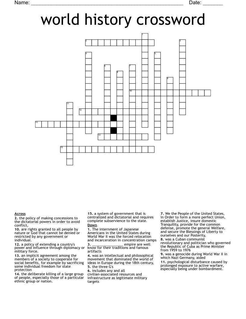 world history crossword