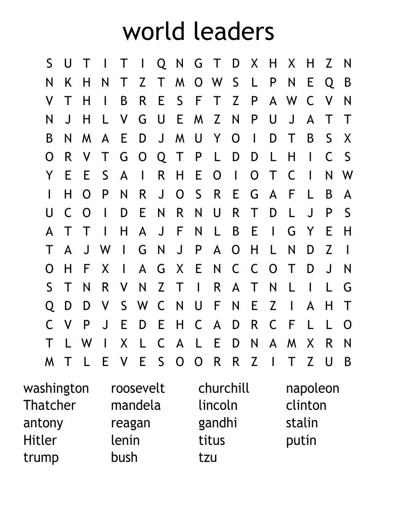 world leaders Word Search