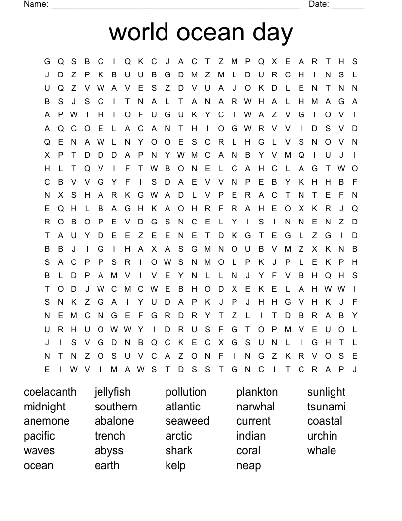 world ocean day Word Search