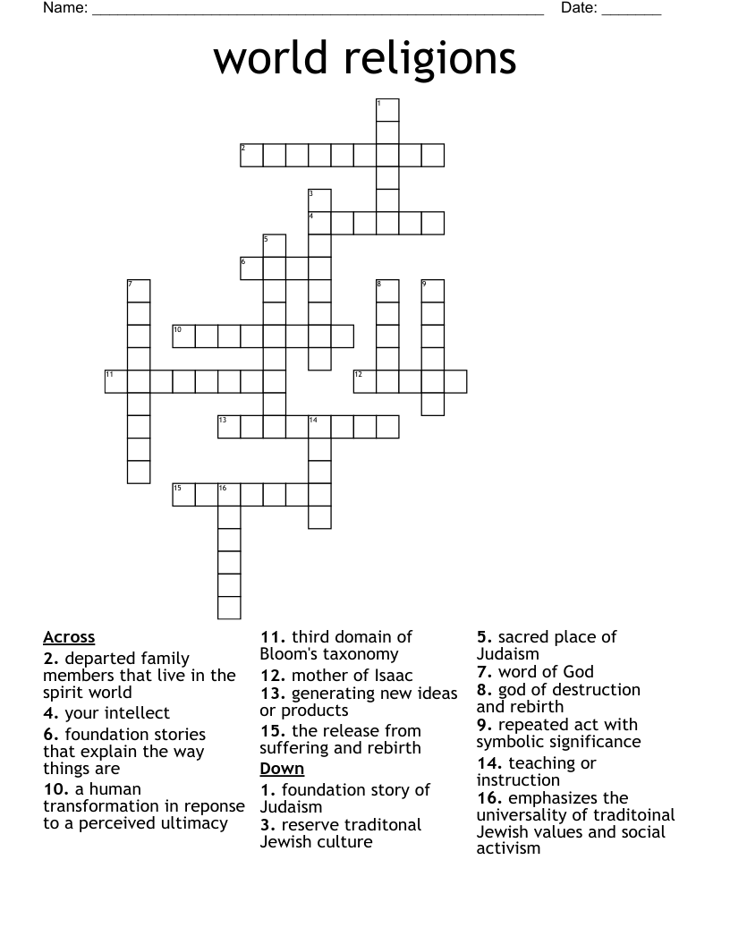 world religions Crossword