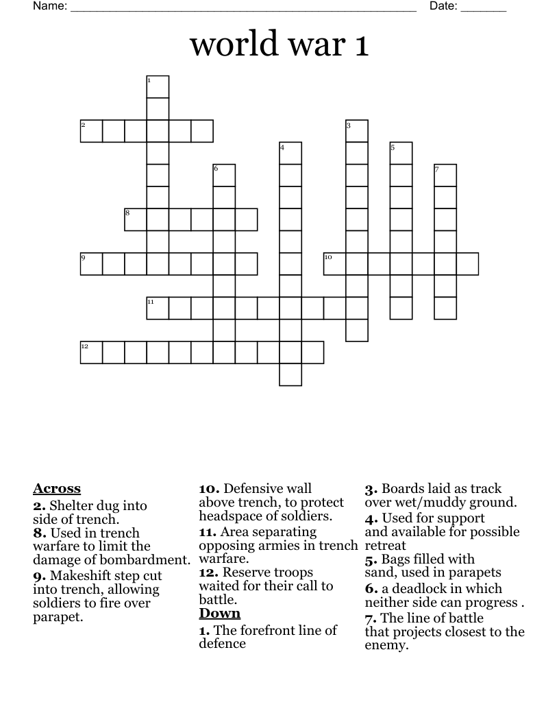 world war 1 Crossword