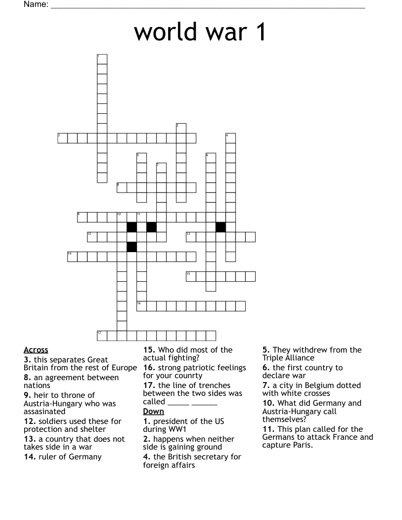 world war 1 Crossword
