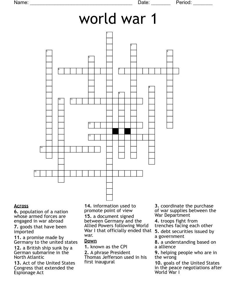 world war 1 Crossword