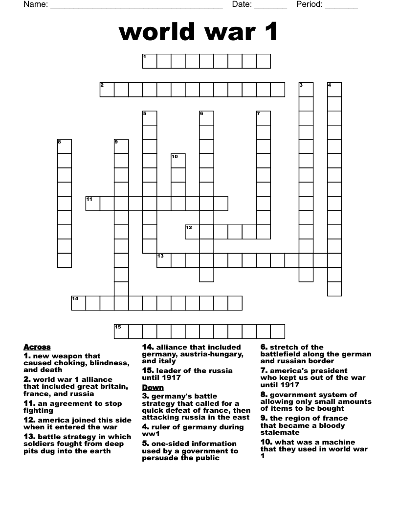 world war 1  Crossword