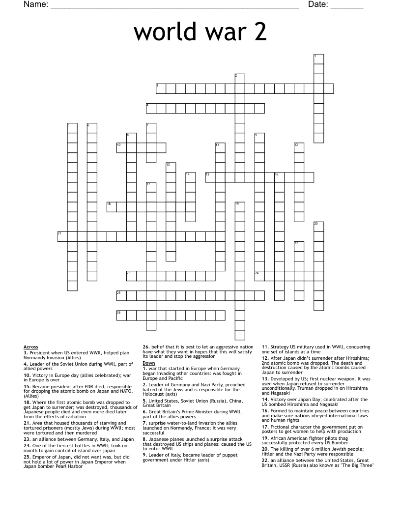 world war 2 Crossword