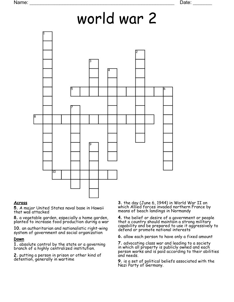 world war 2 Crossword