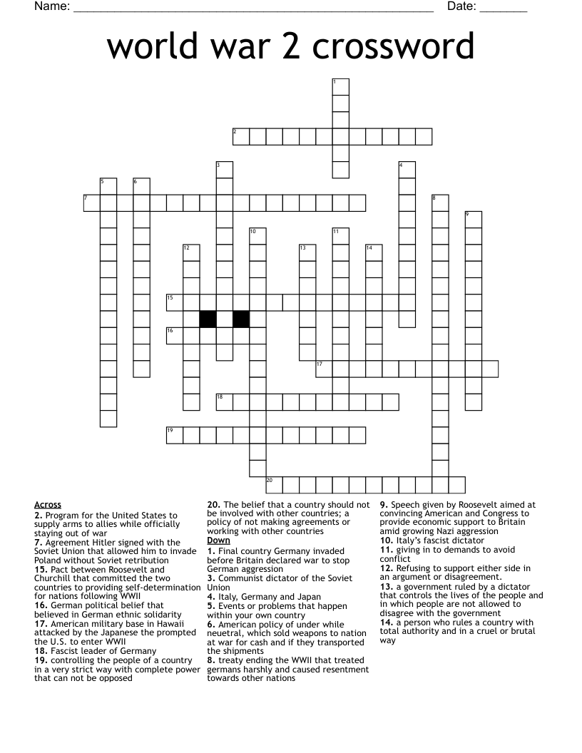 world war 2 crossword