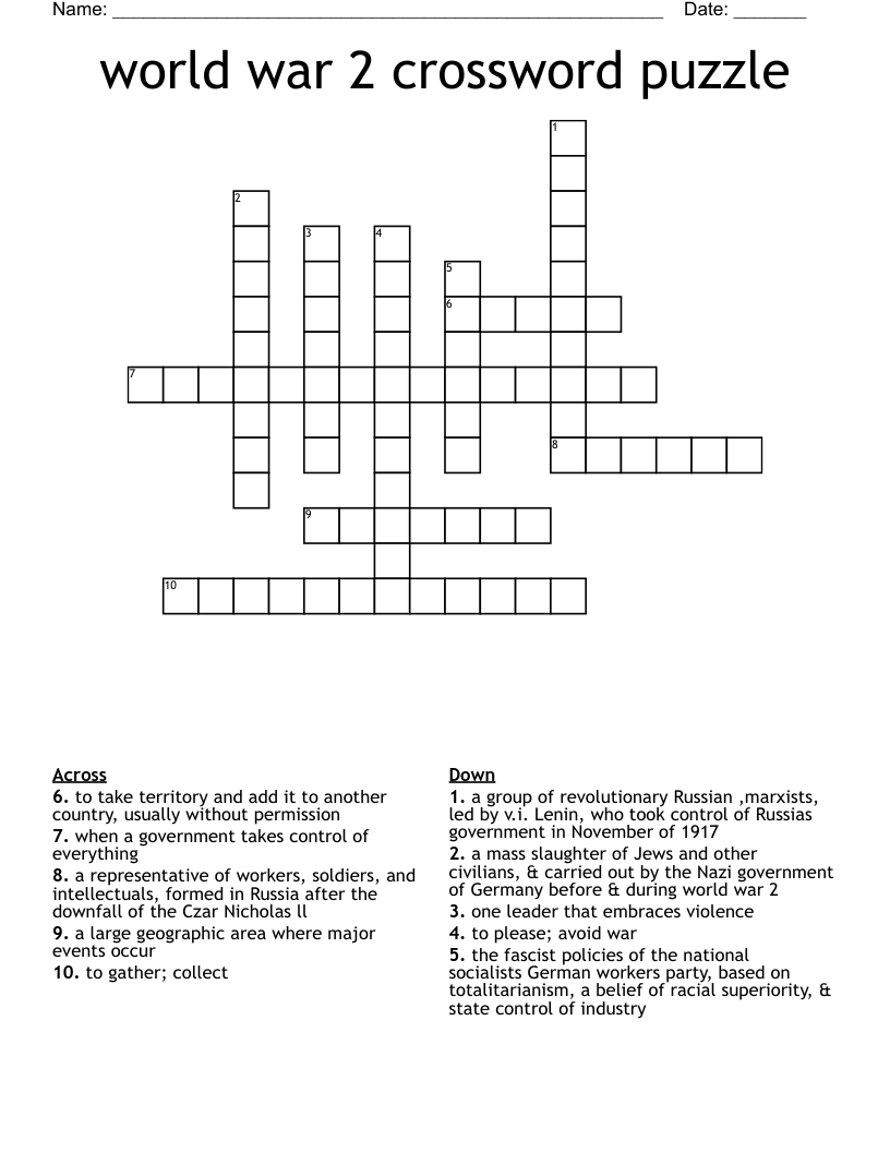 world war 2 crossword puzzle 