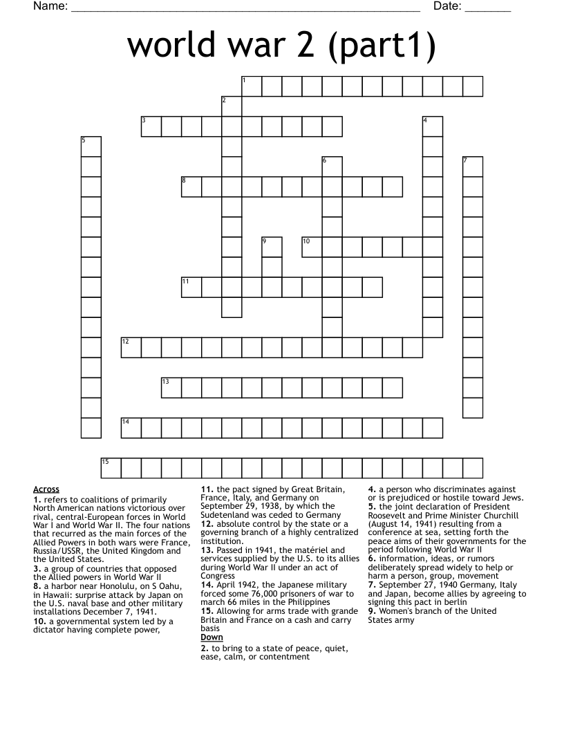 world war 2 (part1) Crossword