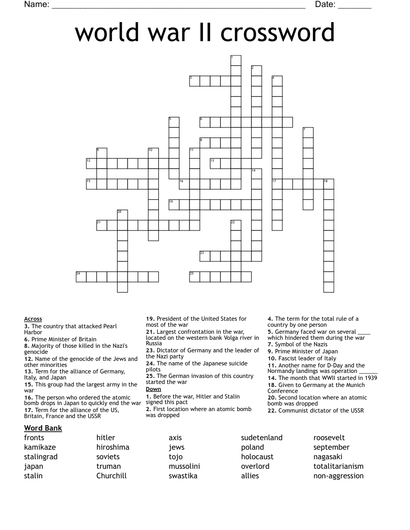 world war II crossword