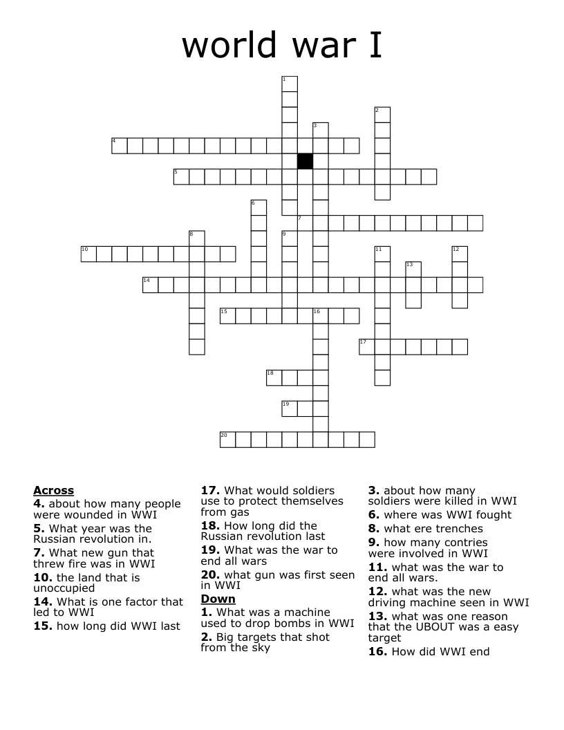 world war I Crossword