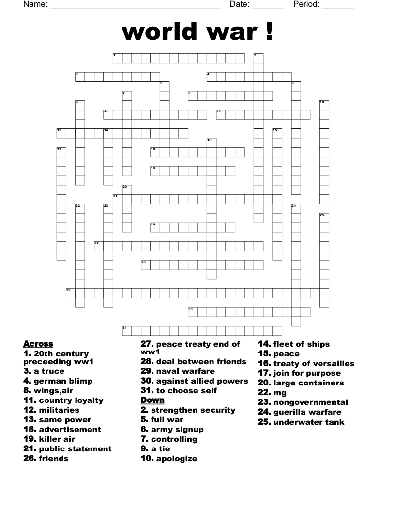 world war ! Crossword