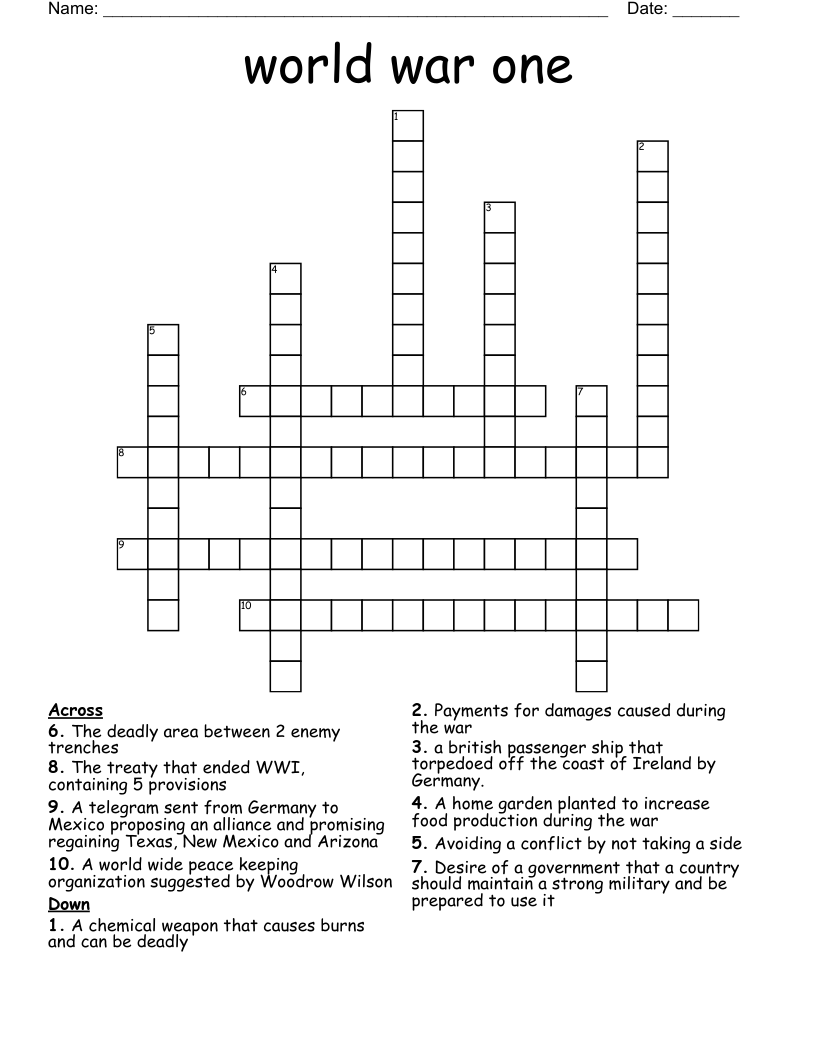 world war one Crossword