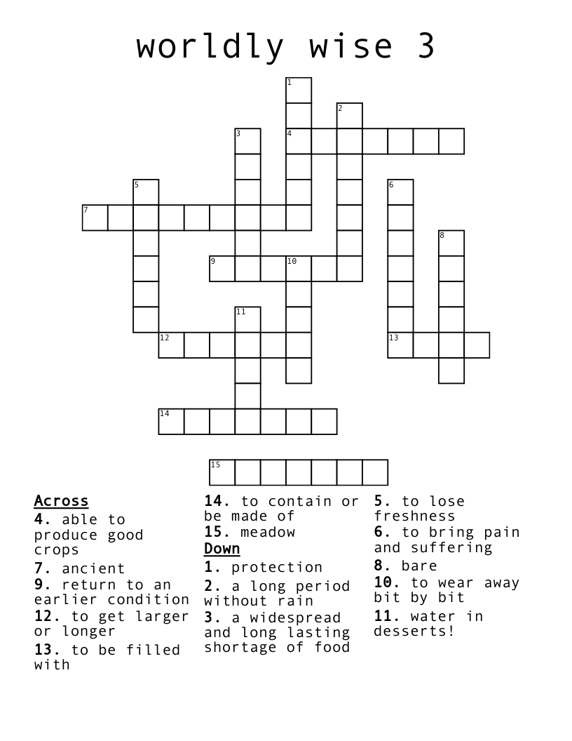 worldly wise 3 Crossword