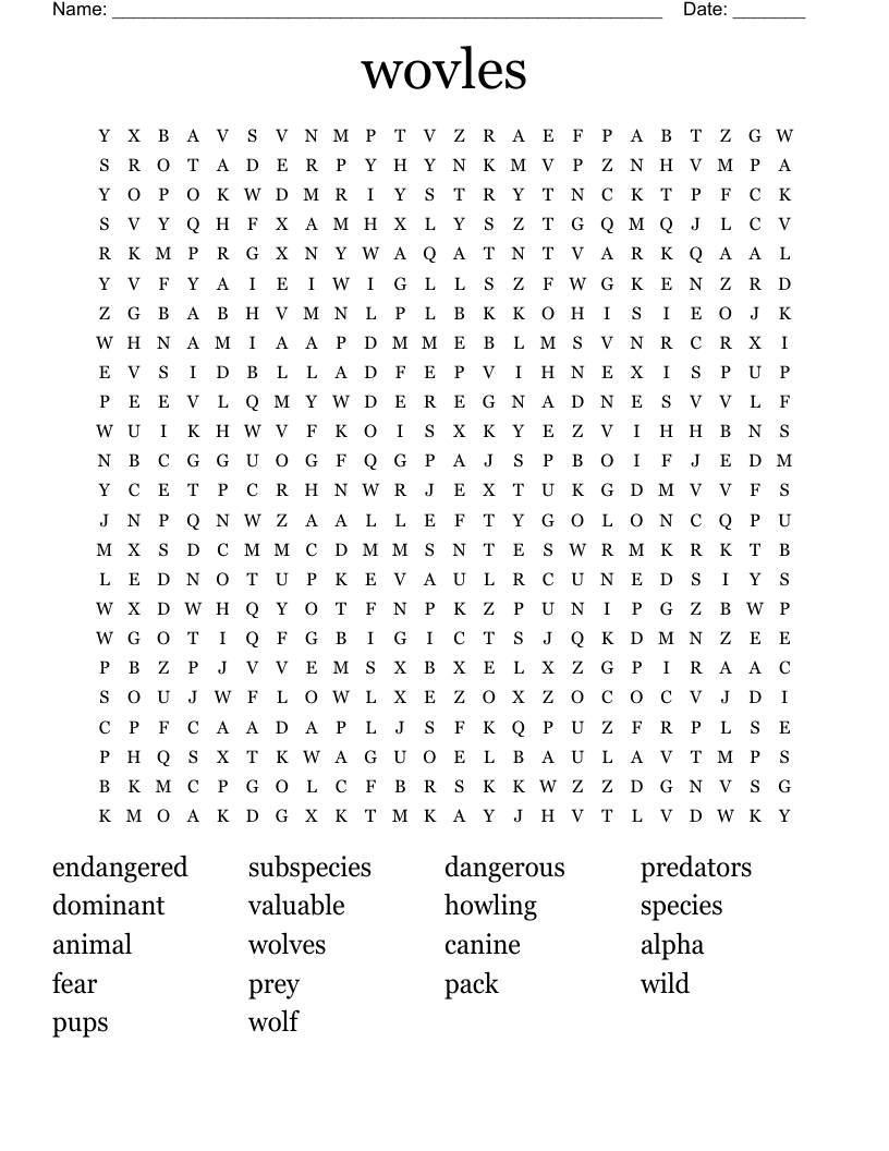 wovles Word Search