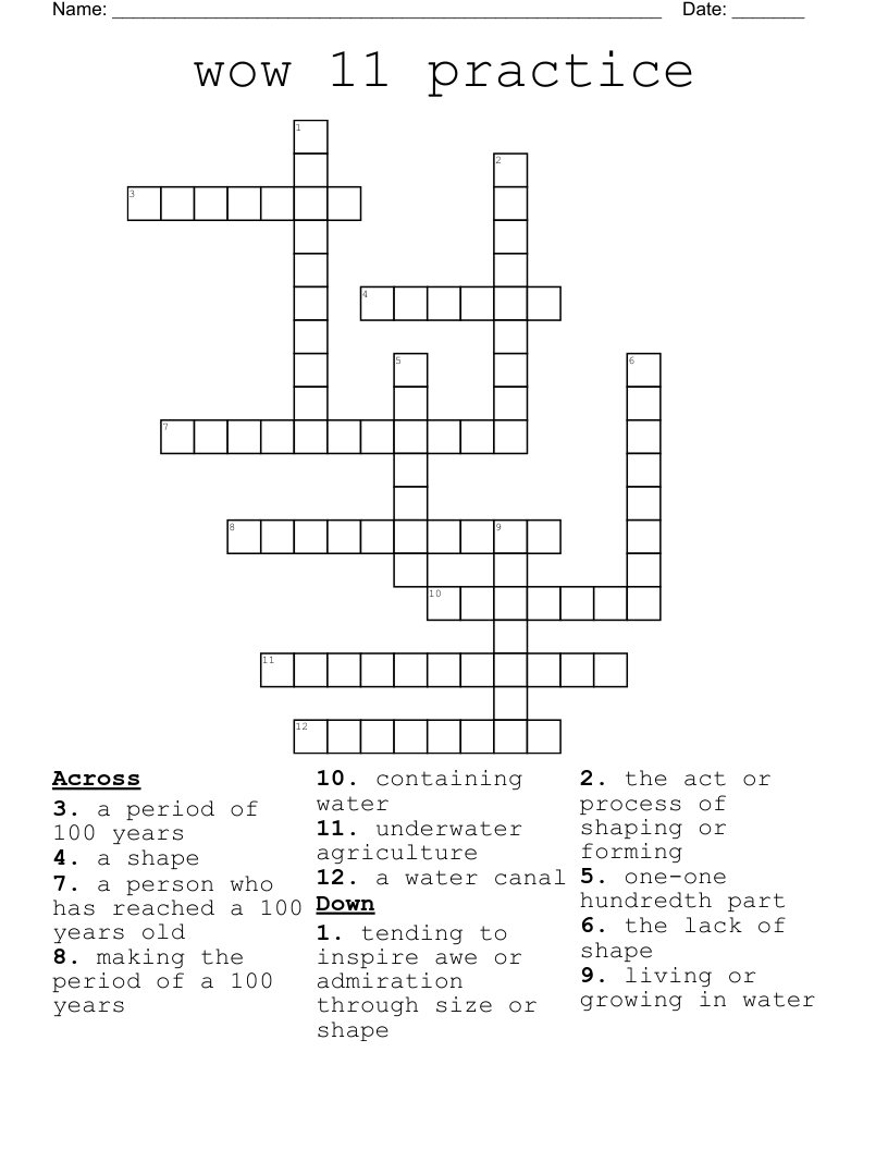 wow 11 practice Crossword