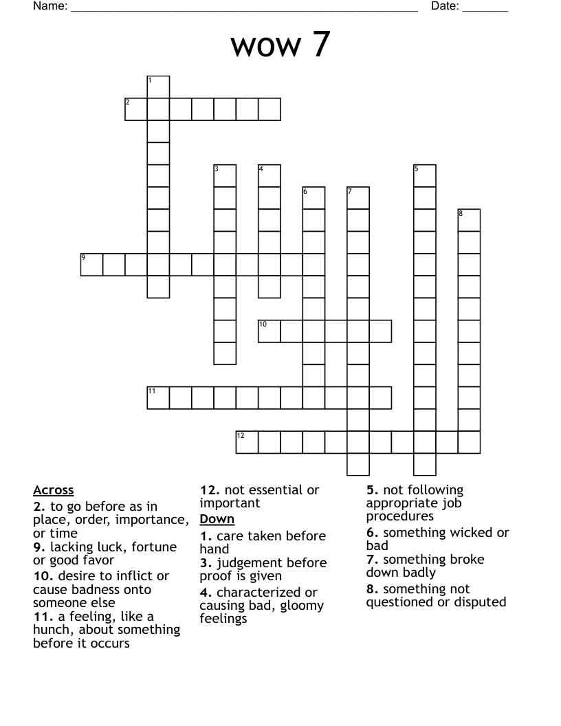 wow 7 Crossword
