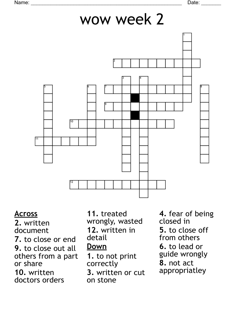 wow week 2 Crossword