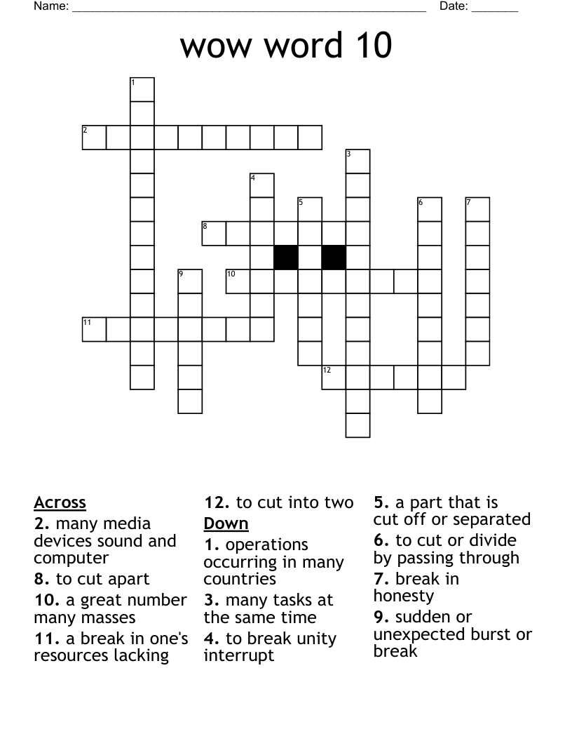 wow word 10 Crossword