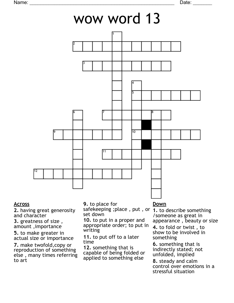 wow word 13 Crossword