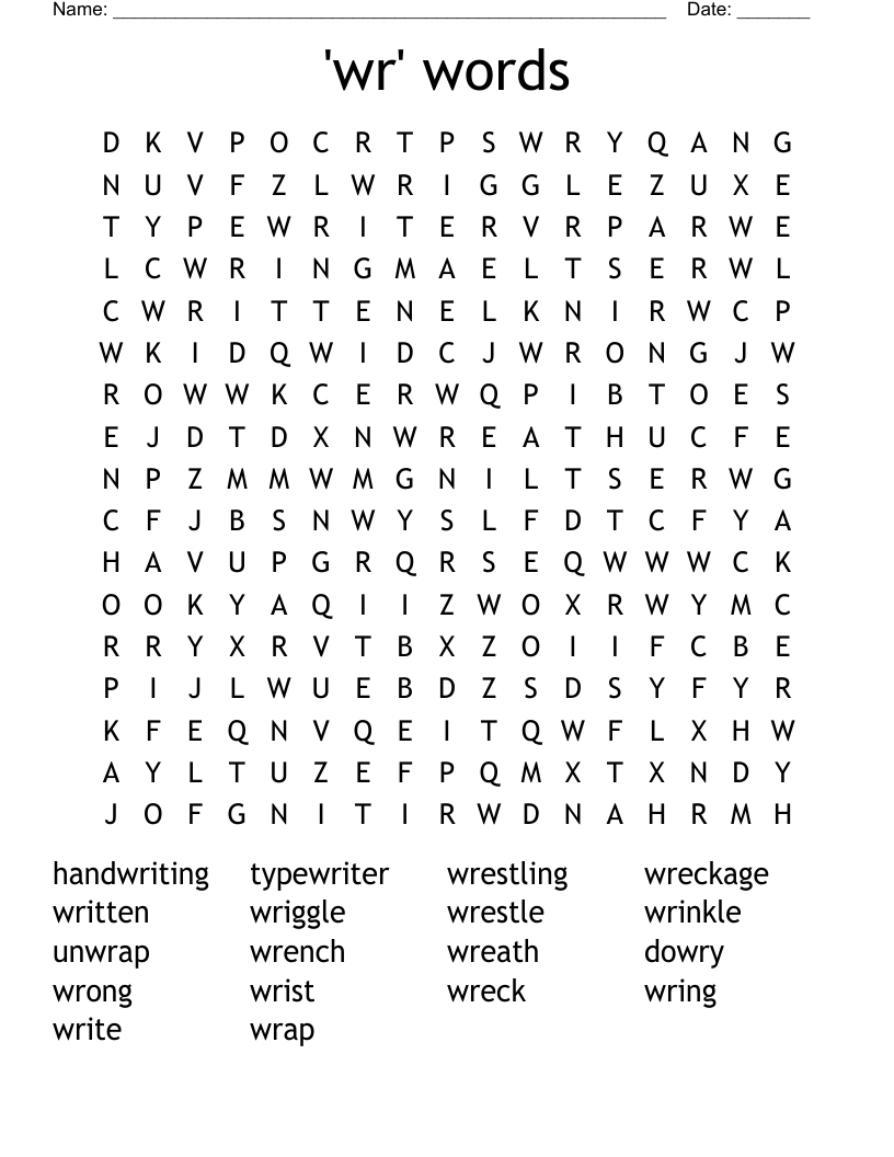 'wr' words Word Search