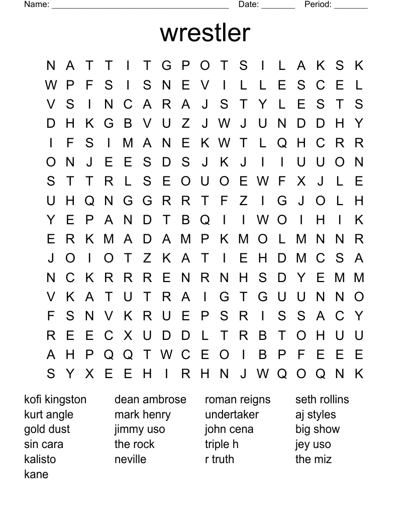 wrestler Word Search