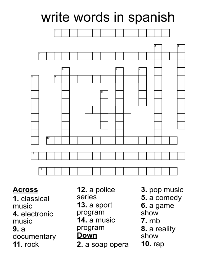 write words in spanish Crossword