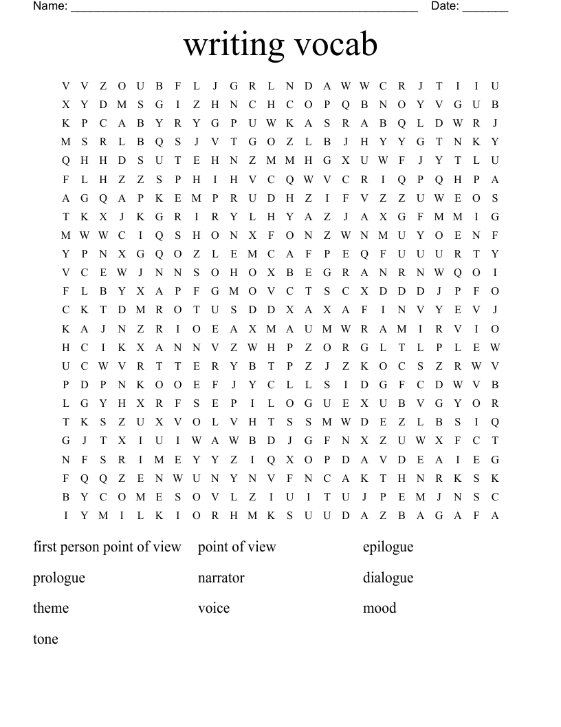writing vocab Word Search