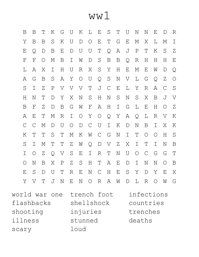 ww1 Word Search