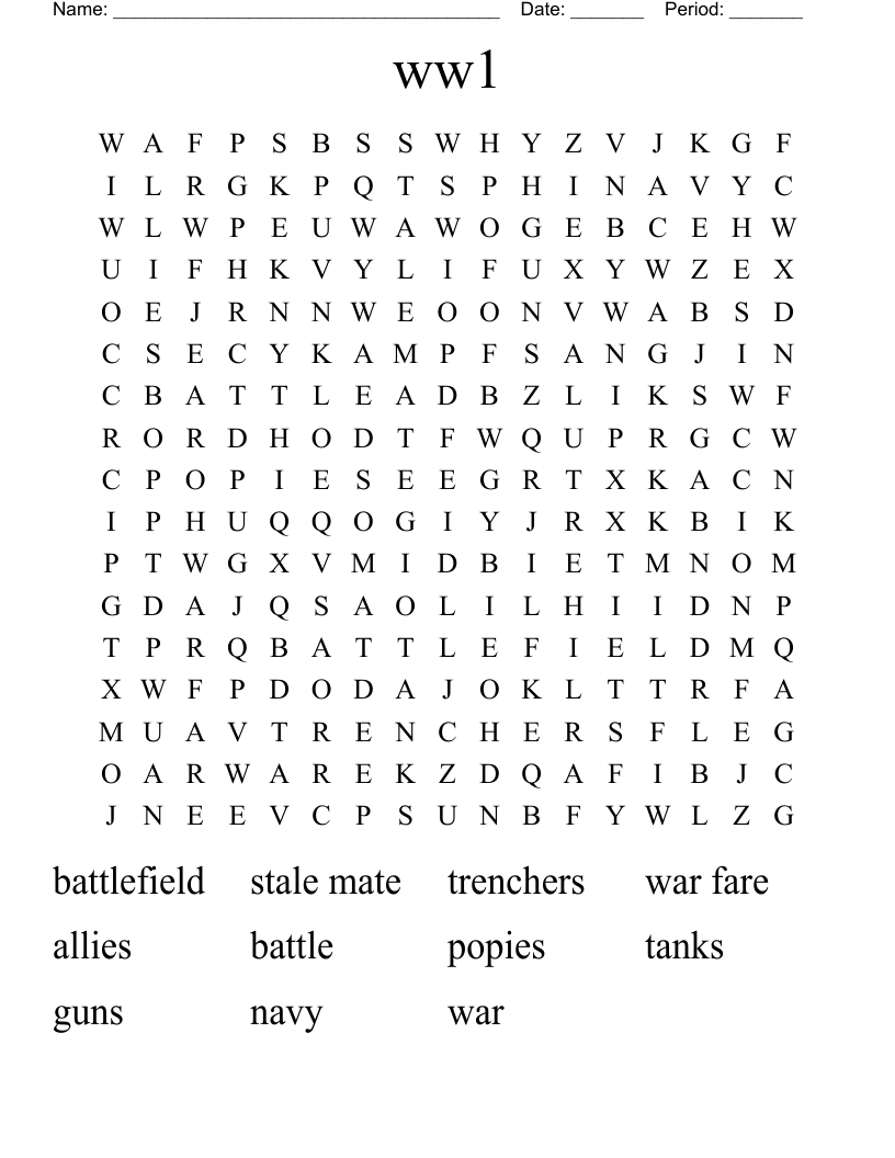 ww1 Word Search