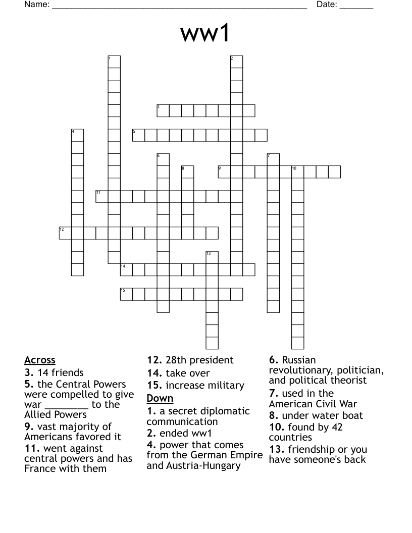 ww1 Crossword