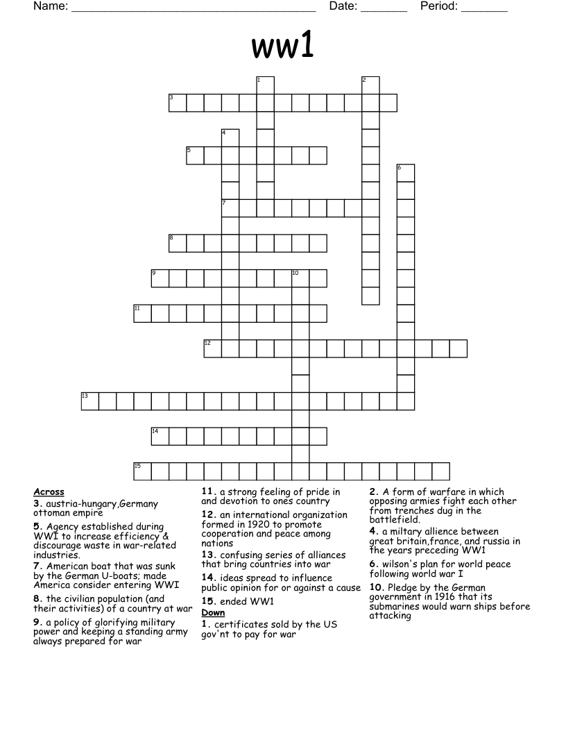 ww1 Crossword