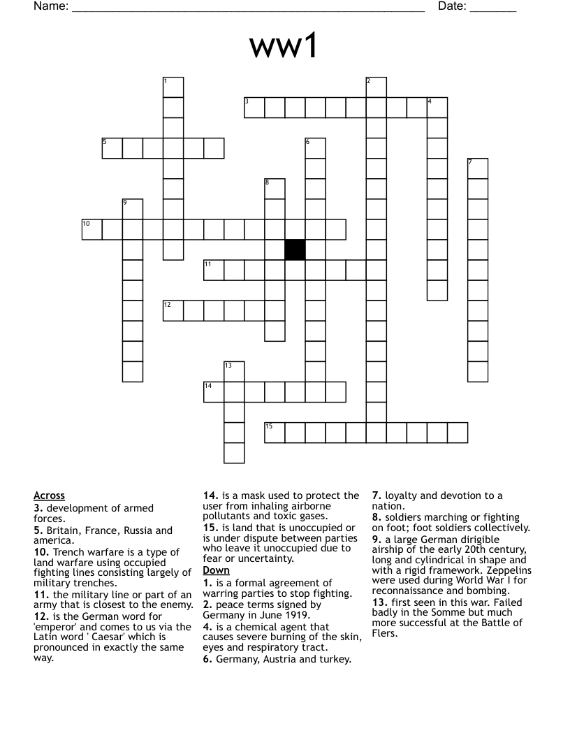 ww1 Crossword