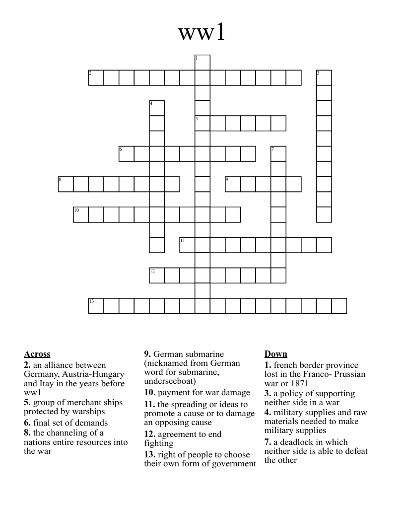 ww1 Crossword