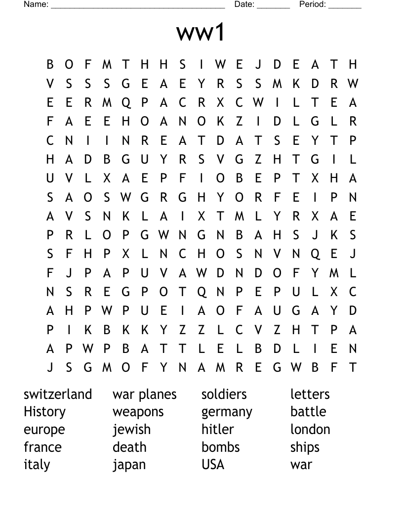 ww1 Word Search
