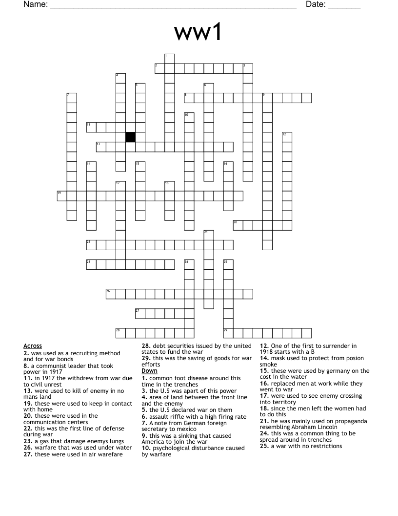 ww1 Crossword