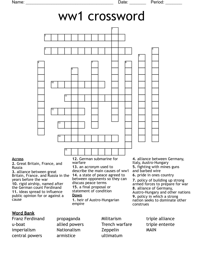 ww1 crossword