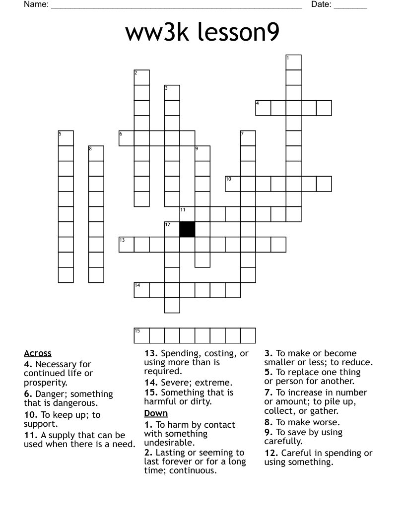 ww3k lesson9 Crossword
