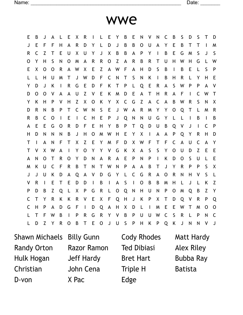 wwe Word Search