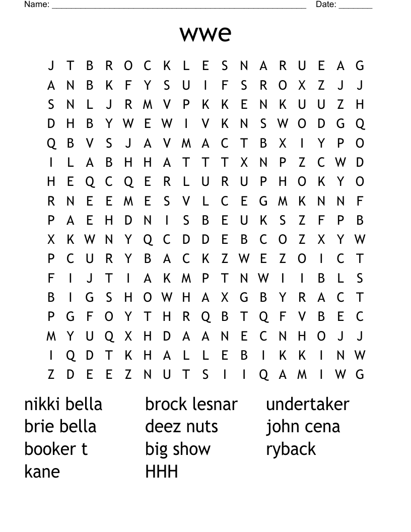 wwe Word Search