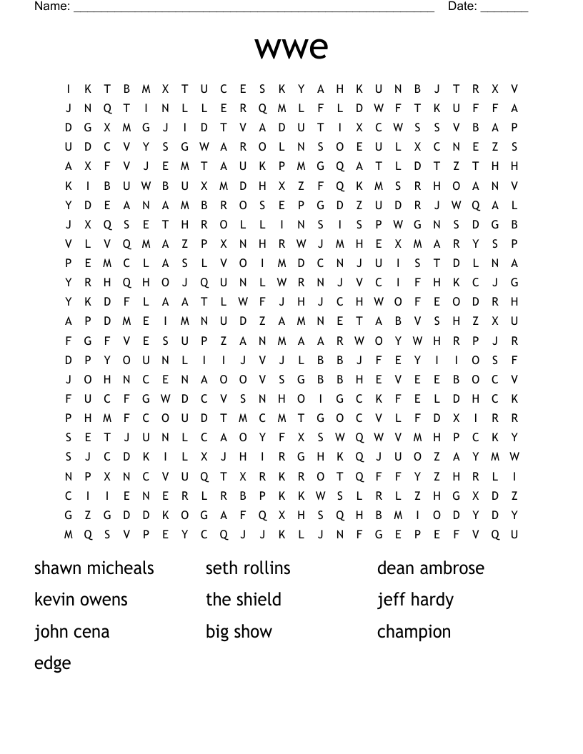 wwe Word Search