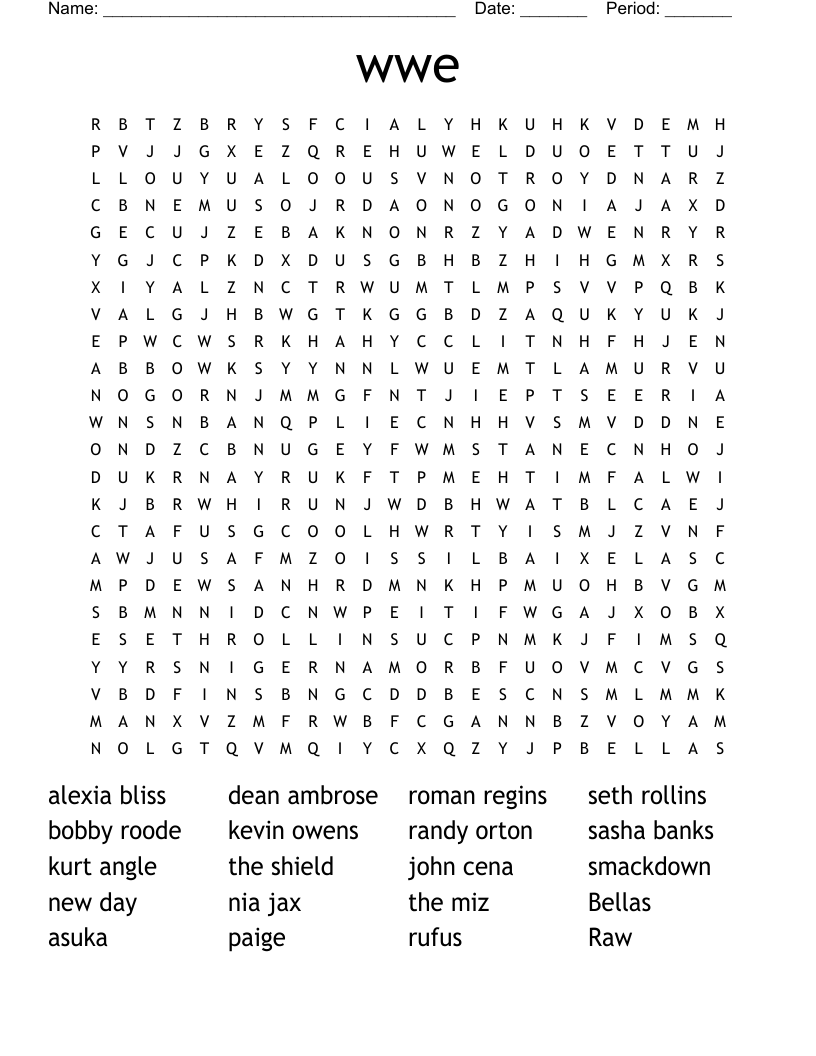 wwe  Word Search