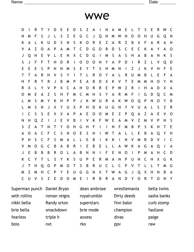 wwe  Word Search